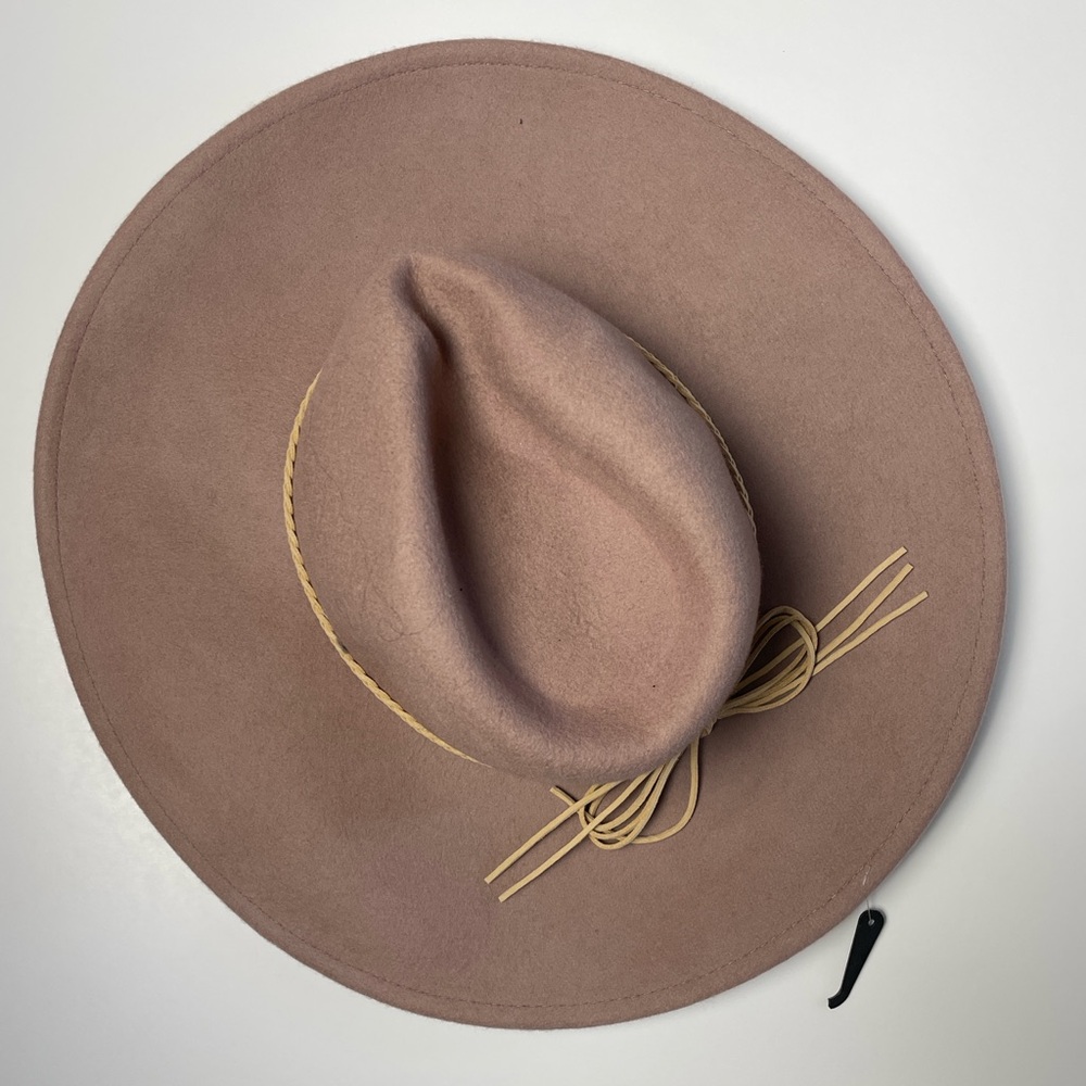 NWT Altar'd State Beige Mauve Wide-Brim Fedora Wool Hat - Picture 3 of 9